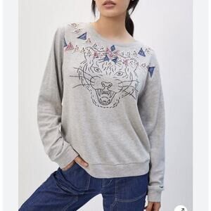 Anthropologie Grey Luna Mercantile Co. Tiger Graphic Sweatshirt Sz XL